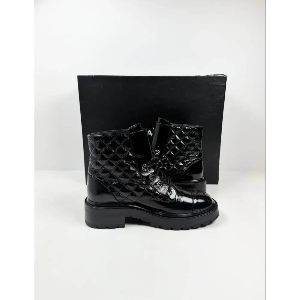 Size 38/8 - Chanel Quilted Leather Combat Boots